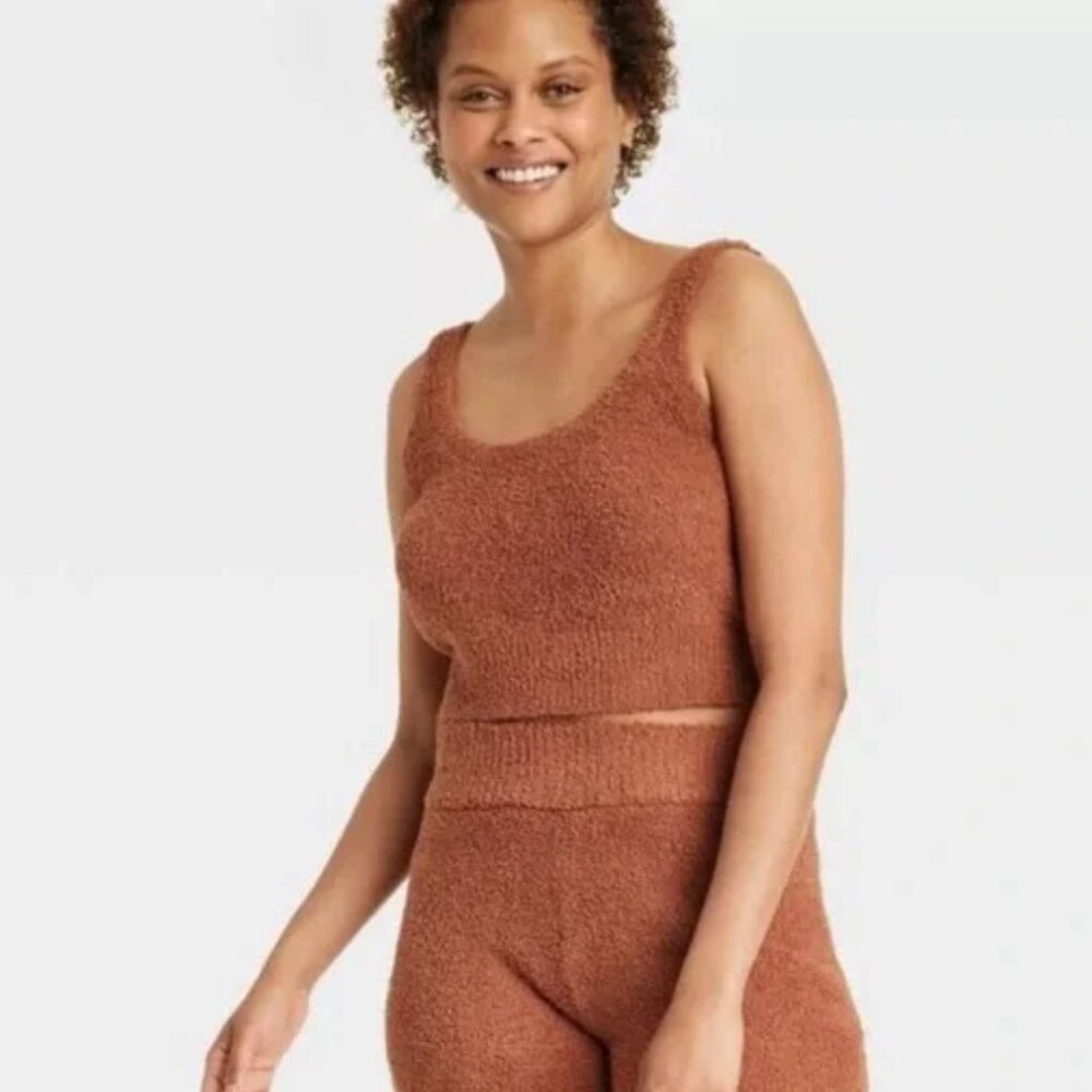 LAST CHANCE Stars Above Orange/Brown Teddy Fuzzy Tank Top Wide Leg Pants Size L